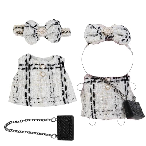 Designer Handcrafted Doll Clothes Set, Outfits and Accessories for 15-17cm Dolls, Elegant Knit Tweed Dress 3-Piece Set Vintage Style Clothes with Dress & Hat, Doll Not Included - Image 1