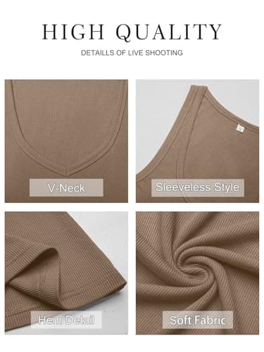GKBK Womens Sleeveless Tank Top Form Fitting Spaghetti Strap V Neck Ribbed Knit Workout Lounge Basic Slim Fitted Crop Summer 2025 Cami Layering Casual Shirts Brown M - Thumbnail 6