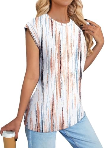 NORACORA Printed Tops for Teachers School Outfits Cap Sleeve Shirts for Women Spring Summer 2026 Fashion Clothing Trendy Shirt Early Fall Fashion Tie Dye Brown/Blue S - Thumbnail 4