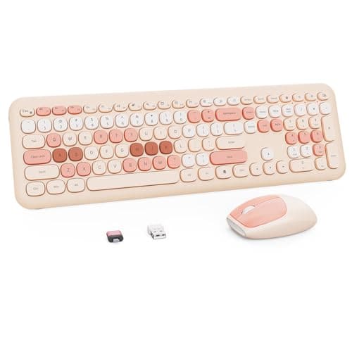 Nowlike Wireless Keyboard and Mouse Combo, Retro Typewriter Keyboard with Round Keycaps, Full-Size Ergonomic, Brown, Ideal for Windows PC, Home, Office, and College, Wireless Keyboard Mouse Combo