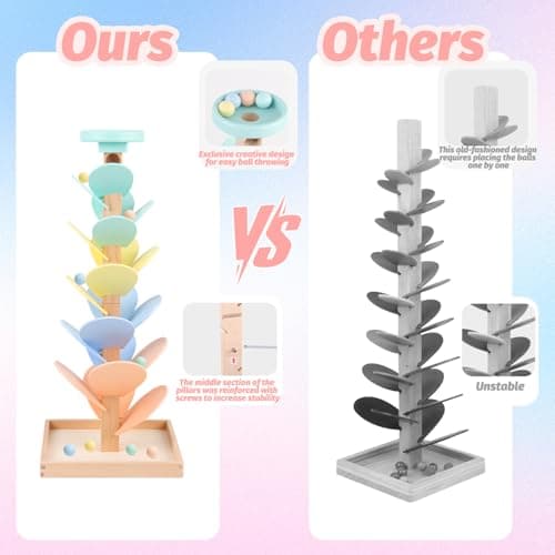 Wooden Marble Run Ball Drop Montessori Toys for Toddlers 4-8 Boys Girls Kids Wood Music Tree Marble Ball Run Game 3-5 8-12 Years Old Learning Color Sorting Sensory Toys Birthday Gift (Height: 20.5") - Thumbnail 6