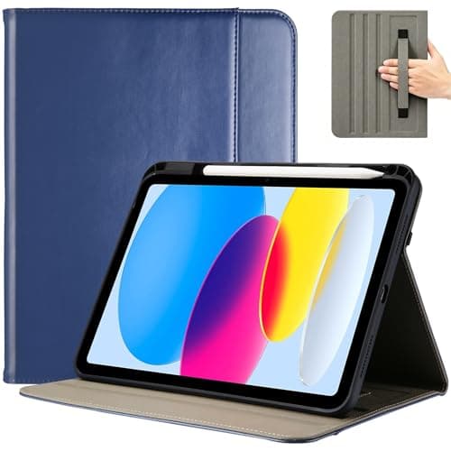 ProCase for iPad A16 11th Generation 11” 2025/iPad 10th Generation 10.9” 2022 with Pencil Holder, iPad 11/10 PU Leather Case Business Stand Cover Smart Folio with Hand Strap Front Pocket -Navy