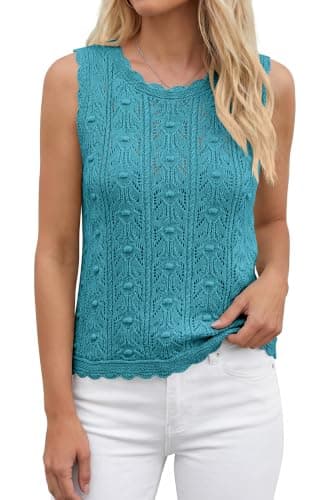 BTFBM Crochet Tank Tops for Women Sleeveless Loose Sweater Vest Top Summer Spring 2026 Cover Ups Beach Vacation Clothes(Light Lake Blue, Medium) - Thumbnail 3