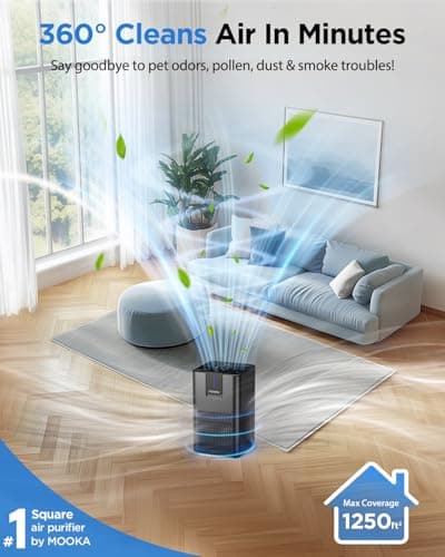 Air Purifiers for Home Large Room 1250 Ft²,MOOKA H13 HEPA Air Purifier for Pets Dust Odor Smoke,Aromatherapy Function,Air Cleaner with 15dB Quiet Sleep Mode for Bedroom Office Living Room,M05,Black - Thumbnail 2