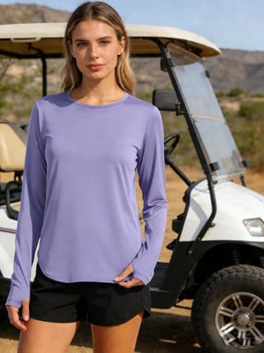 Womens Sun Shirts UPF 50+ Long Sleeve Sun Protection Clothing Moisture Wicking Dry Fit Lightweight Workout Running Hiking Outdoor Athletic Tops Purple M - Thumbnail 3