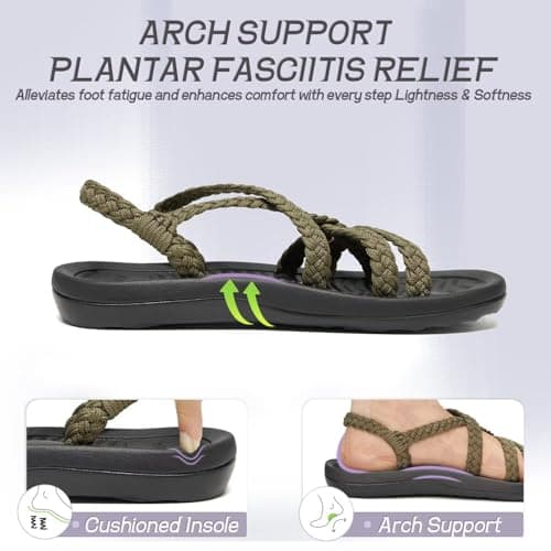 MEGNYA Women's Athletic Sport Shoes, Ultra Lightweight Skin Friendly Braided Slide Sandals with Arch Support, Comfortable Walking Sandals for Outdoor Activieies Taupe Size 7.5 - Thumbnail 4