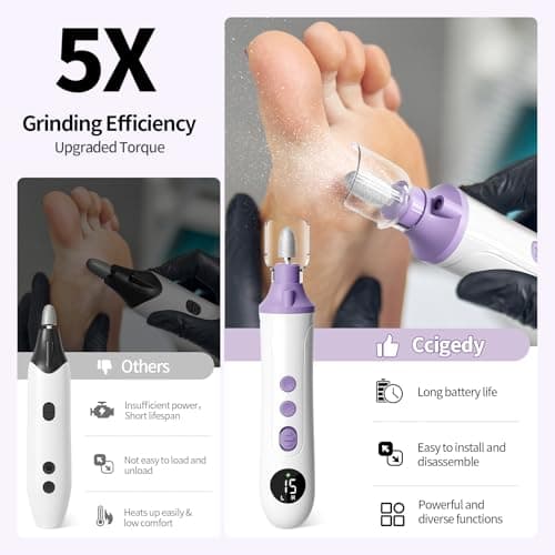 Ccigedy Electric Nail Drill, Professional Cordless Nail File Sander with LCD & Lamp, Rechargeable Toenail Grinder for Women, Manicure Pedicure Kit for Thick Toenails Acrylic Gel Dip Powder Nails - Thumbnail 3