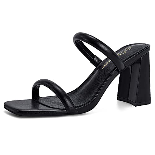 Athlefit Women's Square Open Toe Two Strap Heeled Sandals Slip On Block Chunky Black Heels Sandals Size 5.5 - Image 1