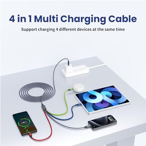 USB C Splitter Multi Charging Cable 1Pack 5FT, Dual Type C Charger Cord,4 in 1 Multiple Nylon Braided Cable with 4 Type-C Connectors Compatible with iPhone 17 16 Pro Max/Tablets/Google - Thumbnail 4