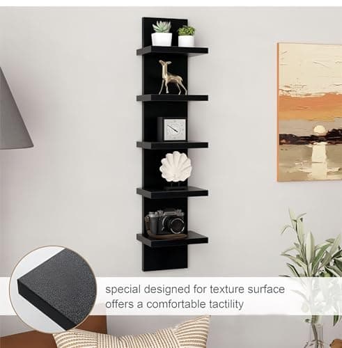 FRAWENLECO No Drill Wall Shelf Unit 5-Tier, Floating Storage Shelf, Decorative Wall Mount Vertical Shelving for Home, Bedroom,Living Room,Office - Thumbnail 2