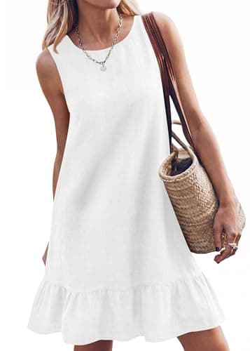 KIRUNDO Women's Casual Summer Dresses 2026 Spring Sleeveless Shift Tank Mini Dress Flowy Ruffle Hem Beach Vacation Sundress(White, Medium) - Thumbnail 6