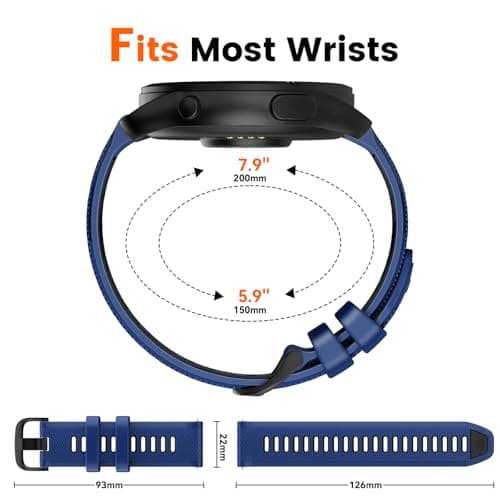 Velocarer Watch Band for Garmin Forerunner 265/Forerunner 255/Vivoactive 4/Venu 3/Venu 2, 22mm Quick Release Silicone Sport Bands, Sapphire & Black - Thumbnail 6