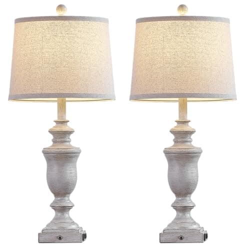 SAIWEYA 27.5" Set of 2 Farmhouse Table Lamps for Bedroom, 3 Way Dimmable Bedside Lamp with 2 USB +AC Outlet Nightstand Lamps for Living Room Resin Rustic Touch Lamps - Thumbnail 4
