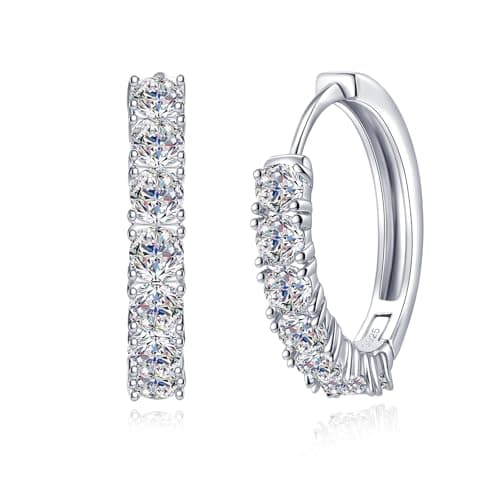 TutuTiara Moissanite Hoop Earrings for Women, 1.0CT D Color VVS1 Brilliant Diamond Huggie Hoops, 925 Sterling Silver Earrings, Hypoallergenic Dainty Jewelry for Wedding, Gift - Image 1