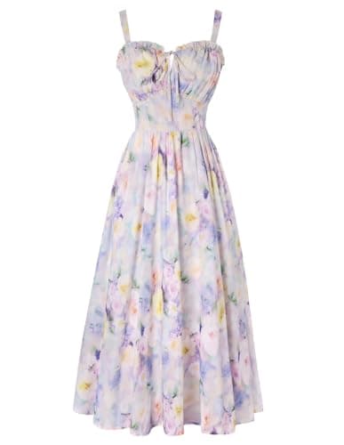 Scarlet Darkness Summer Dresses for Women 2026 Floral Corset Dress Long Milkmaid Dress with Pocket Purple Floral XXL - Image 1