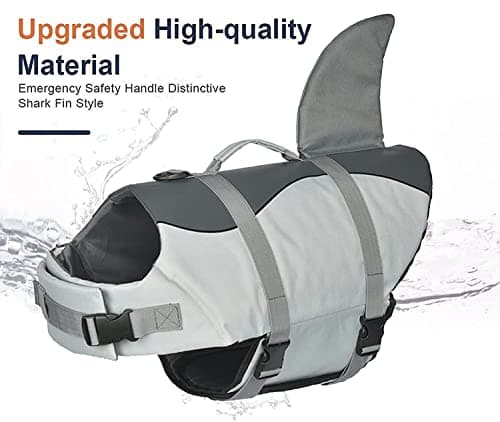 Dog Shark Life Jacket, Dog Life Vest for Swimming Adjustable Pet Life Preserver with Rescue Handle - Thumbnail 5