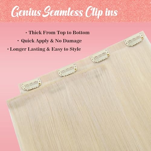 Ve Sunny Blonde Clip in Hair Extensions Real Human Hair 14 inch Seamless Genius Remy Hair Extensions Clip in Human Hair Platinum Blonde for Women 105g - Thumbnail 6