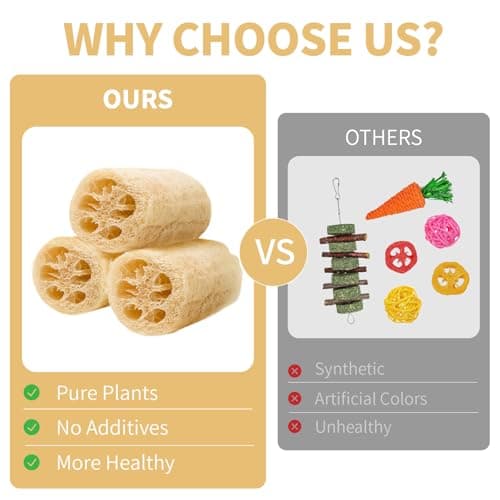 BESNEW 3 PCS Rabbit Chew Toys,100% Natural Loofah Without Additives,Bunny Chew Toys for Teeth,Fiber-Rich Rabbit Treats for Bunny Chinchilla Dogs - Thumbnail 2