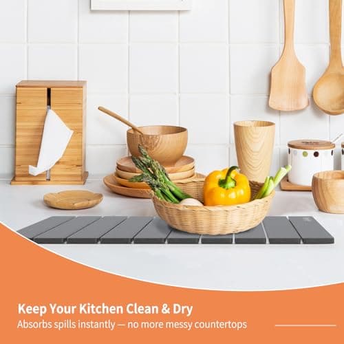 HotFox Dish Drying Mat for Kitchen Counter – Quick Dry Stone Drying Mat, Foldable Diatomaceous Earth Pad, Non-Slip Kitchen Sink Drying Mat, Large Fast Drying Stone Mat for Dishes, Coffee Maker, Grey - Thumbnail 5
