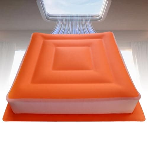 RV Vent Insulator, 14″x14″x3″ Inflatable RV Skylight Cover, TPU Material, Multiple Use, Sunshade, Heat Insulation, Warmth Retention, Windproof, Waterproof, for Camper/Trailer/RV Rooof Vents (Orange)