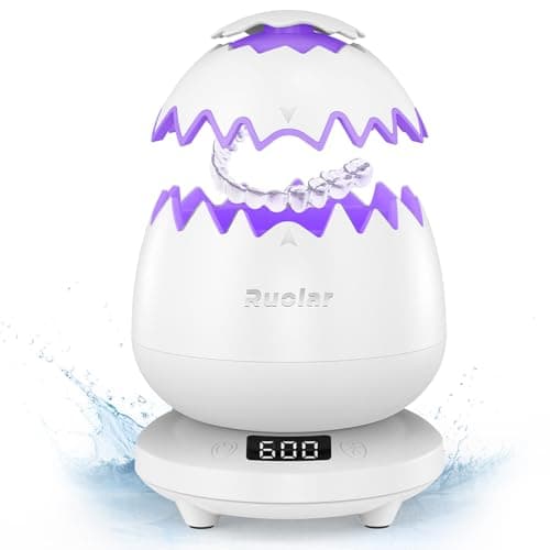 Ultrasonic Retainer Cleaner Machine for Dentures | 45kHz Dental Cleaning Pod for Aligner, Nightguard, Braces, Jewelry, Watch, 3 Timer Modes - with Cooling Fan & Removable Base Moonlight White