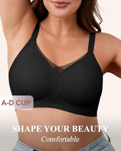 ZEBELL Wireless Bras for Women No Underwire, 2XL, Plus Size V Lace Comfortable Bralette with Support, Full Coverage T-Shirt Bra - Thumbnail 3