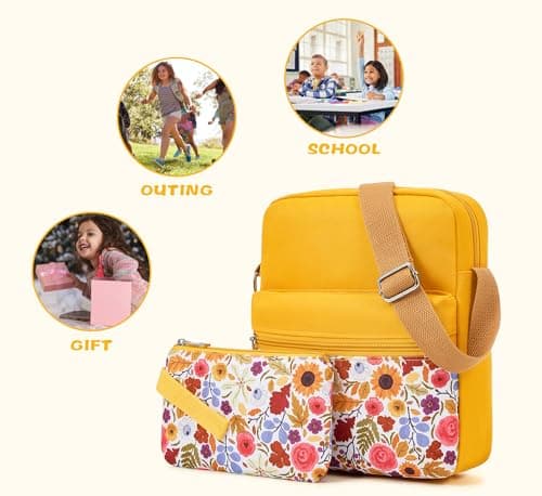 WOOMADA 2pcs Canvas Bag Crossbody Purses Cross Body Bag Messenger Bag CrossBody Purse Set(Yellow Daisy) - Thumbnail 6