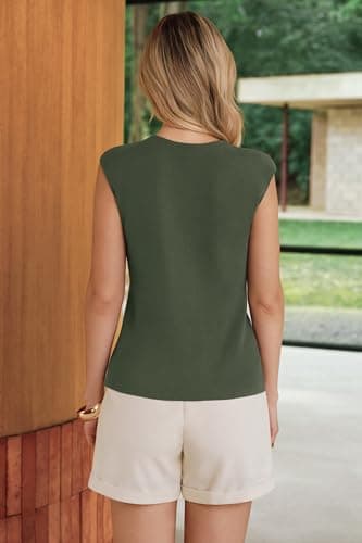 Arach&Cloz Womens 2026 Spring Fashion Button Down Crew Neck Sweater Vest Dressy Business Casual Tops Trendy St Patrick's Day Old Money Work Summer Sleeveless Blazers Outfits Army Green XL - Thumbnail 4