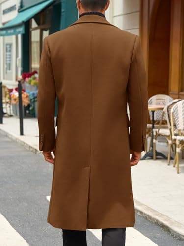 Runcati Mens Wool Blend Casual Trench Coat Notched Collar Lapel Long Jacket Double Breasted Classic Winter Overcoat - Thumbnail 3