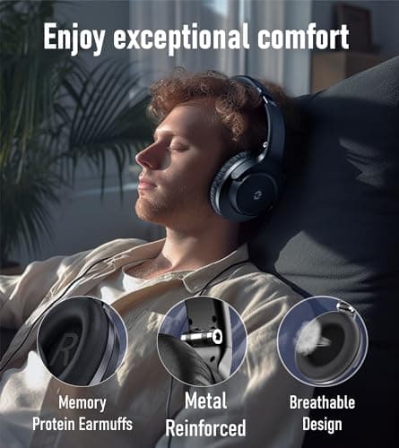 EAORUL Wireless Headphones Bluetooth, Bluetooth Headphones, 70H Playtime Headphone Wireless Bluetooth 5.1 with with Mic & 3EQ Modes, Over Ear Headphones HiFi Stereo for Home Traver Work(NO ANC) - Thumbnail 5