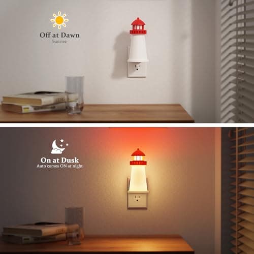 JandCase Night Lights Plug into Wall,3D Printed Beacon Night Light,3000K Plug in Nightlight with Dusk to Dawn Sensor,0-100LM Adjustable Brightness for Rooms Bathroom Hallway - Thumbnail 3