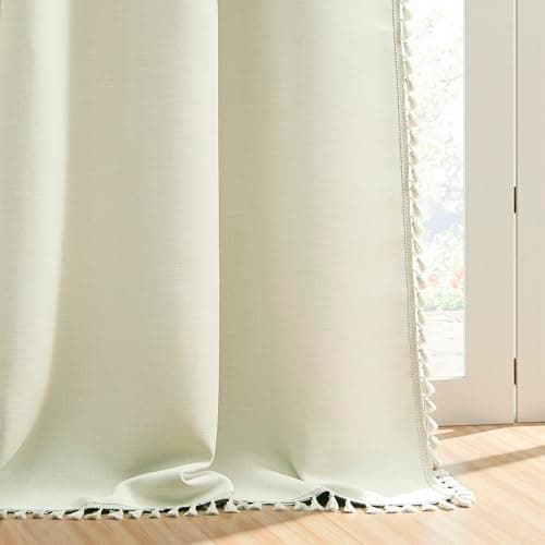 LIMON HOME Cream Linen Textured Curtains for Bedroom Solid 100% Blackout Thermal Insulated Natural Beige Grommet Room Darkening Curtains & Drapes Luxury Decor for Living Room 52 x 63 Inch Long - Thumbnail 6