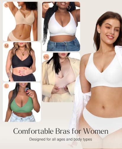 Popilush Wireless Bras for Women No Underwire Seamless Bra White Medium - Thumbnail 5