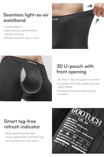 GOOTUCH Mens Boxer Briefs Underwear Pack, Odor Control Modal Underwear, Moisture Wicking Ultra-Soft Cooling Seamless, Silver-Ion Tech (2 Black/ 2 Dark Gray, S) - Thumbnail 6