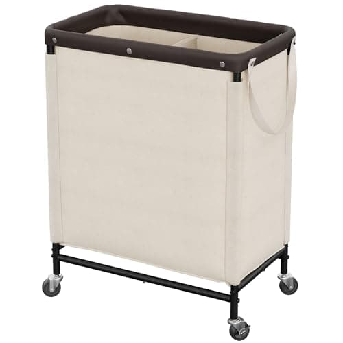 StorageWorks 2 Section Laundry Hamper, Rolling Laundry Cart with Wheels and Handles, Laundry Room Double Sorter for Organizer and Storage, 26.4 Gal(100L), Beige - Image 1