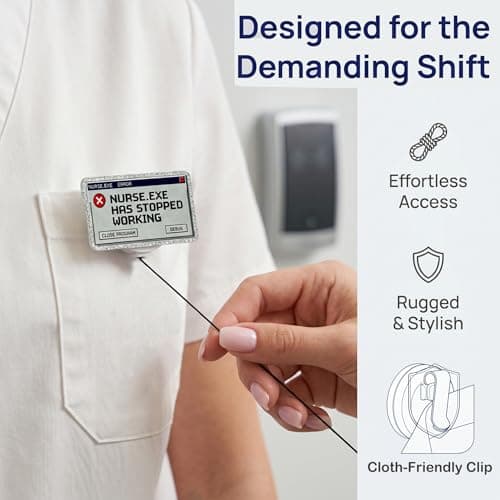 Retractable Badge Reel with Alligator Clip, Heavy Duty, Cute Funny ID Name Tag Holder for Nurses, Doctors, Teachers, and Office (Silver-Nurse.exe) - Thumbnail 6
