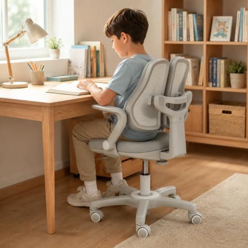 Ergonomic Kids Desk Chair with Adaptive Lumbar Support, Flip-Up Armrests & Adjustable Height — Breathable Study Chair for Ages 3-12, Ideal for Home Bedroom or Reading Nook - Thumbnail 6