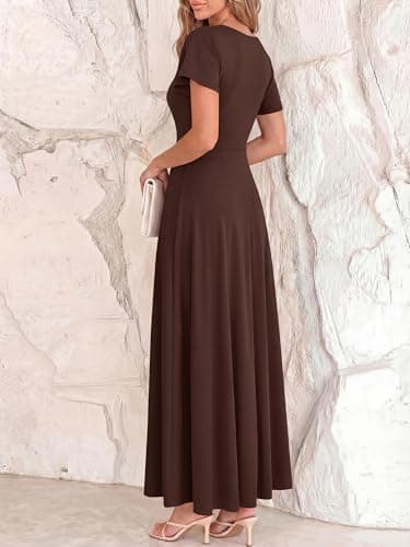 BTFBM Formal Dresses for Women Summer Outfits V Neck Ruffle Sleeve A Line Maxi Elegant Cocktail Wedding Guest Dress 2026(Brown, XX-Large) - Thumbnail 3