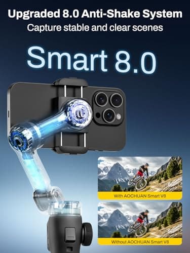 AOCHUAN Gimbal Stabilizer for iPhone w/Bluetooth Remote, 3-axis Phone Stabilizer w/7.8” Extension Rod, AI Face Tracking Smartphone Gimbal, Gesture Control for Video Shooting - Smart V8 Kit Black - Thumbnail 2