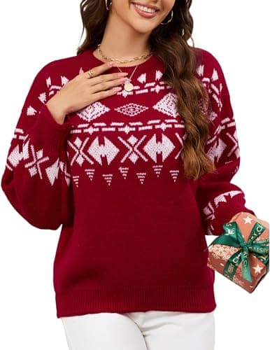 GAMISS Womens Long Sleeve Aztec Print Graphic Trendy Knit Sweaters Casual Oversized Sweater Pullover Classic Red L - Image 1
