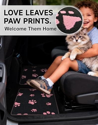 OEMATS Cute Embroidered Dog Paw Car Floor Mats for Pet Lovers, Universal Fit All Weather Car Mats with Anti-Slip Nibbs Backing, Carpet Floor Mats for Cars, Trucks & Sedans, Full Set of 4 (Pink Paw) - Thumbnail 6