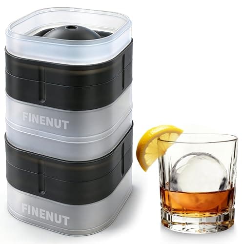 FINENUT Easy Release Ice Ball Maker Mold, 2 Pack, 2.5 Inch Large Round Ice Cube Mold for Whiskey & Cocktails, Stackable Lid, Leak-Resistant Silicone - Image 1