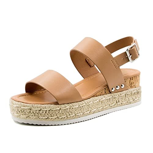 Athlefit Women's Espadrilles Sandals Ankle Strap Buckle Wedge Sandal Open Toe Studded Platform Sandals Khaki 11 - Image 1