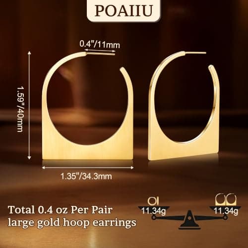 Poaiiu Chunky Gold Statement Hoop Earring for Women Geometric Square Trendy - Thumbnail 6