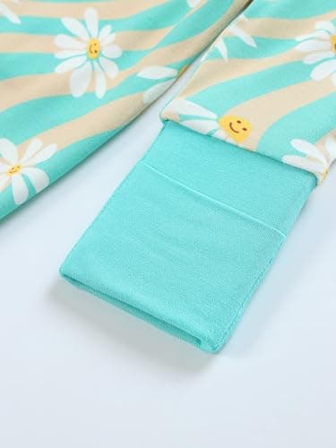 Joonberry Infant Baby Girl Clothing Bamboo Rayon Footies, Newborn outfit Footed Long Sleeve Jumpsuit with Zipper and Mitten Cuffs (Chrysanthemum Wavy, 1-3M) - Thumbnail 6