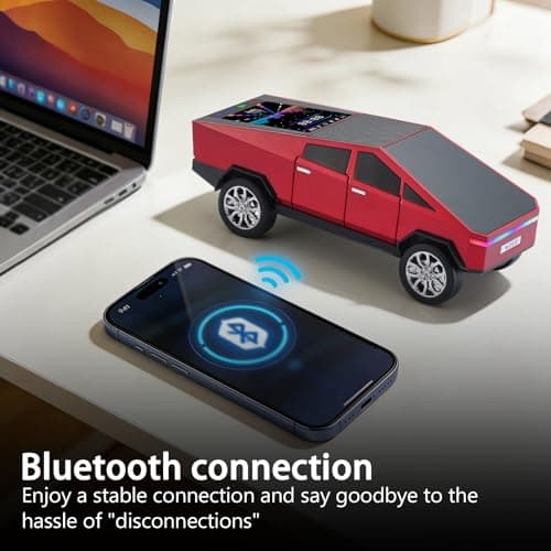 WS-580 Cybertruck Portable Bluetooth Speaker, Replica Car with Display Screen, HD Sound, TWS Pairing, FM Radio, Built-in Mic, Remote Selfie Control, LED Party Light, Gift for Car Lovers (Red) - Thumbnail 4