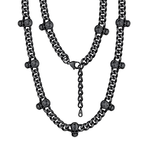 Bestyle Black Skull Choker Necklace 9mm Thick Heavy Thorns Iron Chain Necklace Unisex Hip-hop Harajuku Punk Gothic Cuban Chain Necklace for Men Women 16 inch - Image 1