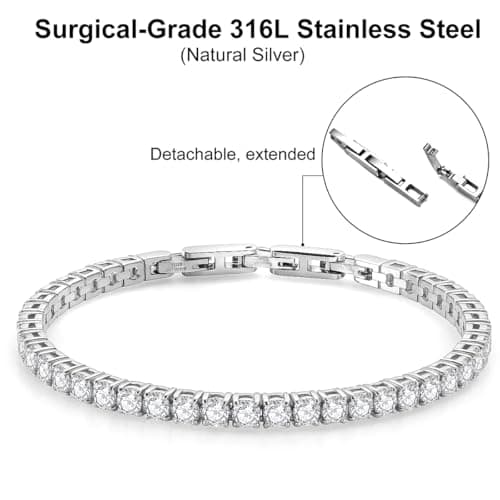 Tennis Bracelet for Women Men, 14K Gold Plated Round 4mm AAAA+ Cubic Zirconia CZ Dainty Classic Adjustable Stainless Steel Bracelets Festival Wedding Jewelry Gift (Steel, CZ 4mm) - Thumbnail 5
