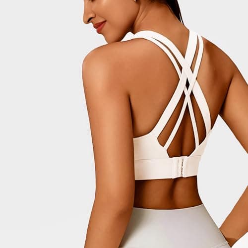 BaseTry High Impact Sports Bra for Women - Padded Seamless Support Bra for Yoga Gym Workout Fitness -Criss Cross Back High Support Running Bra (US, Alpha, Small, Regular, Regular, WhiteRedBlack) - Thumbnail 5