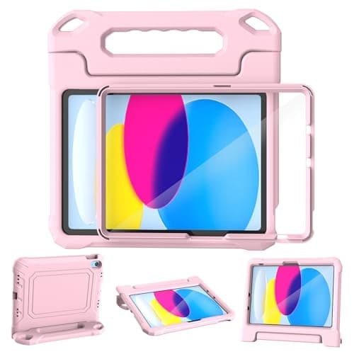 YIHE Kids Case for iPad (A16) 11th Generation 11 Inch 2025 & iPad 10th Generation 10.9 inch 2022, with Built-in Screen Protector and Handle Stand, Full Body Shockproof Protective Cover, LightPink